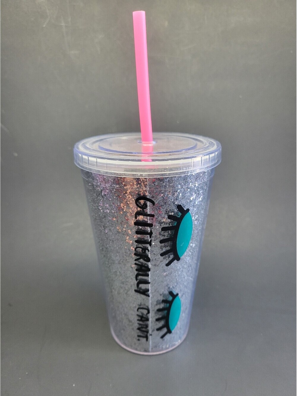 "Gliterally Cant" Silver Double Walled 24 oz Glitter Tumbler with straw